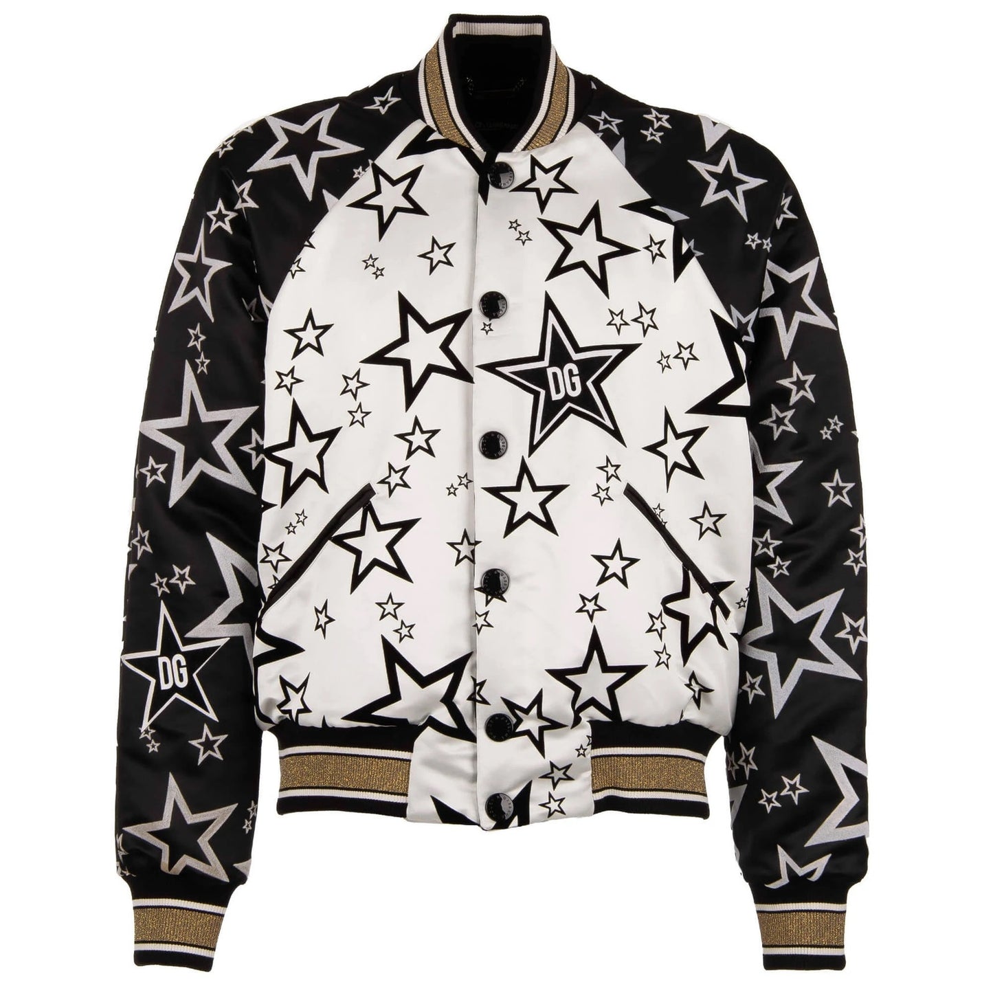 NWT Dolce & Gabbana Black White Stars Print reversible Bomber Jacket IT 42 US M