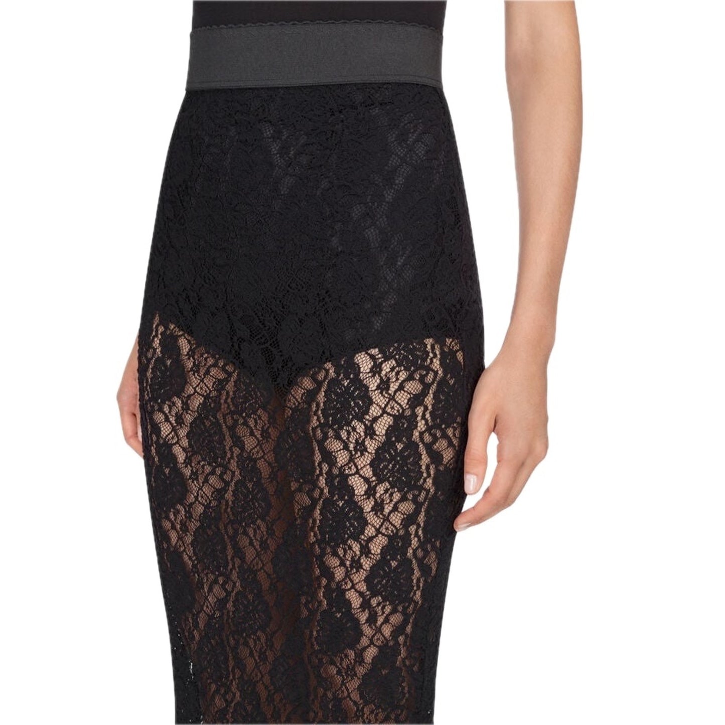 NWT Dolce & Gabbana Black Sheer Lace Midi Pencil Skirt IT 36 US XXS