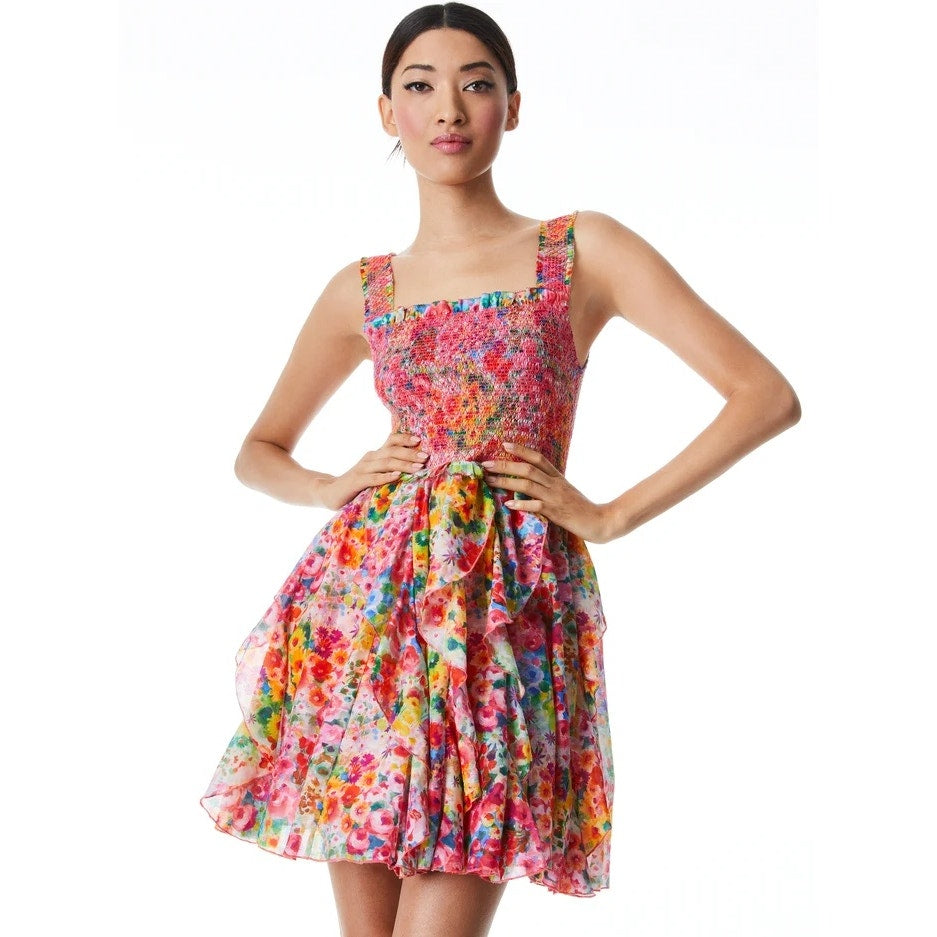 Alice + Olivia Jocelyn smocked Floral Mini Dress Multi