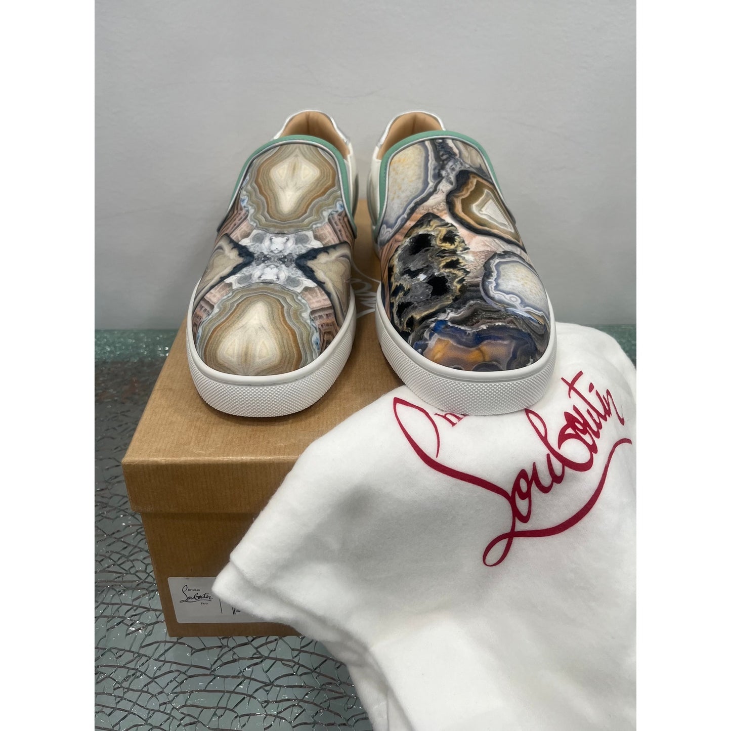 Christian Louboutin Star Agate Print Sailor Boat Orlato Flat White Multi