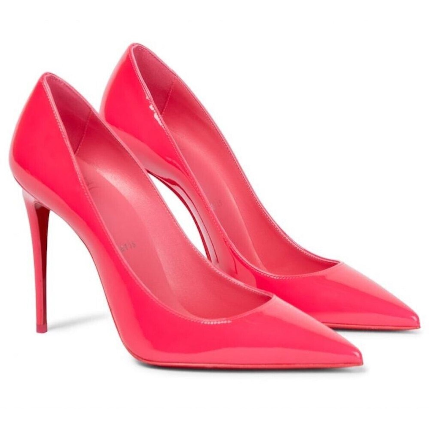Christian Louboutin Kate 100 Pointed Toe Patent Leather Pumps Neon Pink