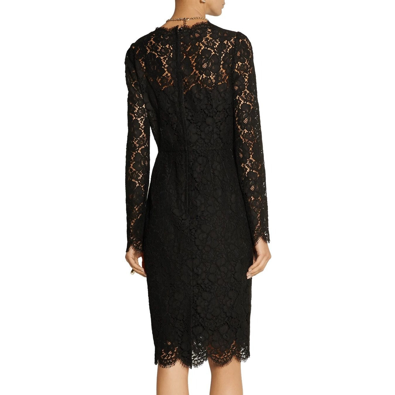 NWT Dolce & Gabbana Black Corded Lace Long Sleeve Midi Dress 46 XL