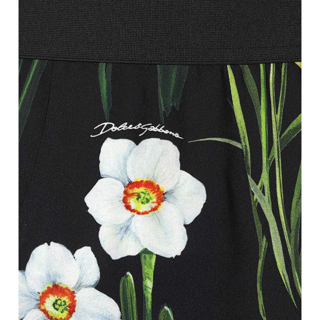 DOLCE & GABBANA Black Daffodil-print Cady Midi Skirt  IT 40 US S
