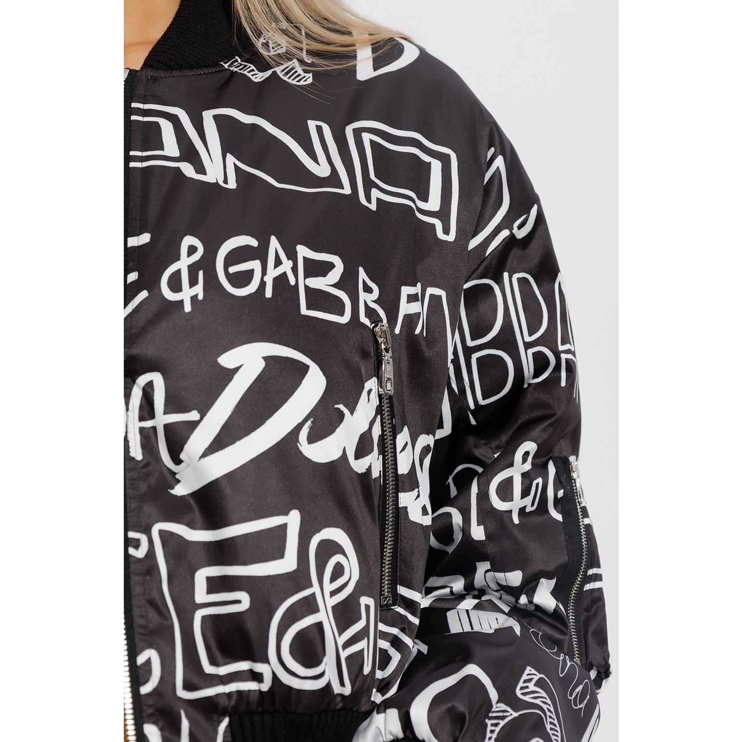 NWT Dolce & Gabbana Black White Logo Print Zip up Bomber Jacket IT 38 US XS