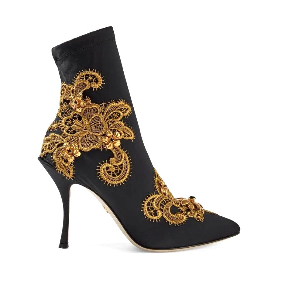 Dolce & Gabbana Lori 100 Baroque Embroidery Lace Stretch Sock Boots