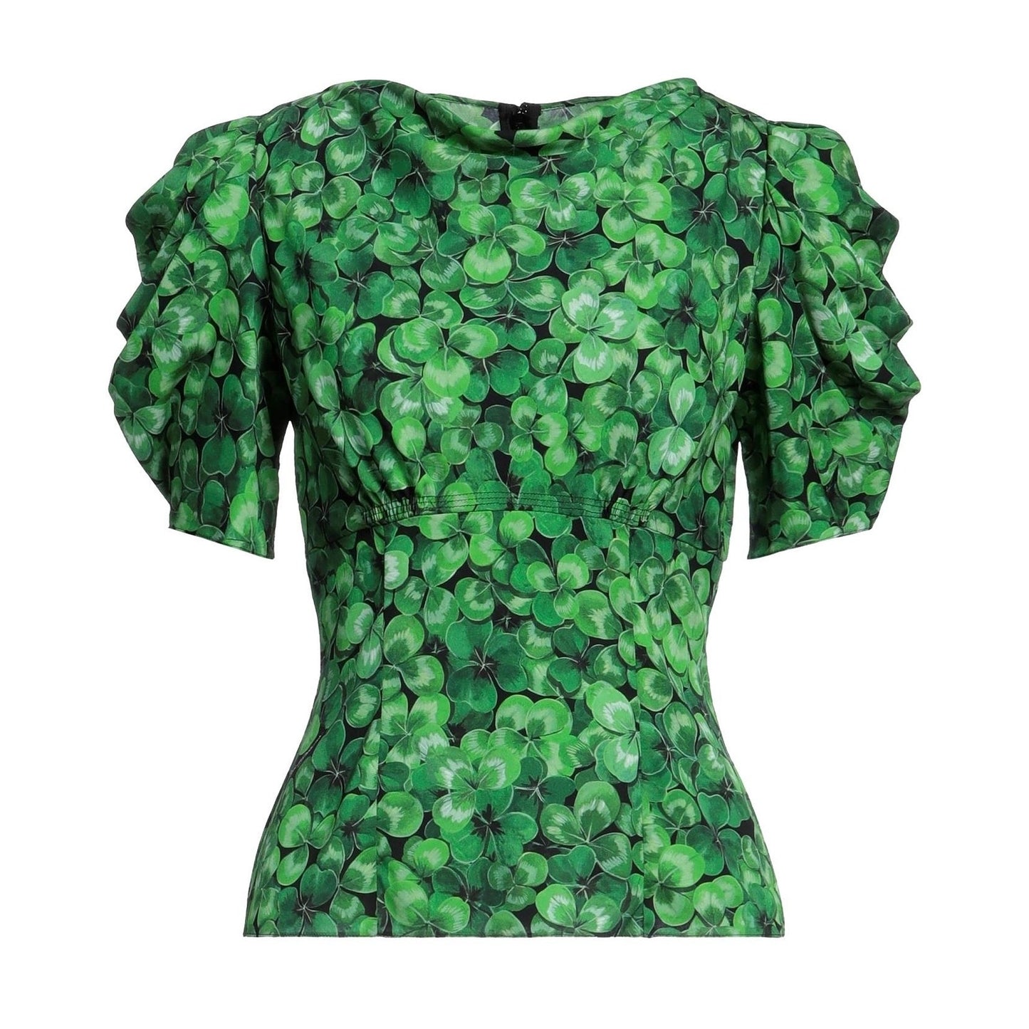 NWT Dolce & Gabbana Green Clover Print Blouse Silk IT 36 XXS