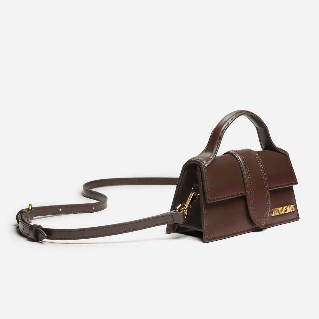 NWT Jacquemus Le Bambino Leather Bag Brown Gold Logo