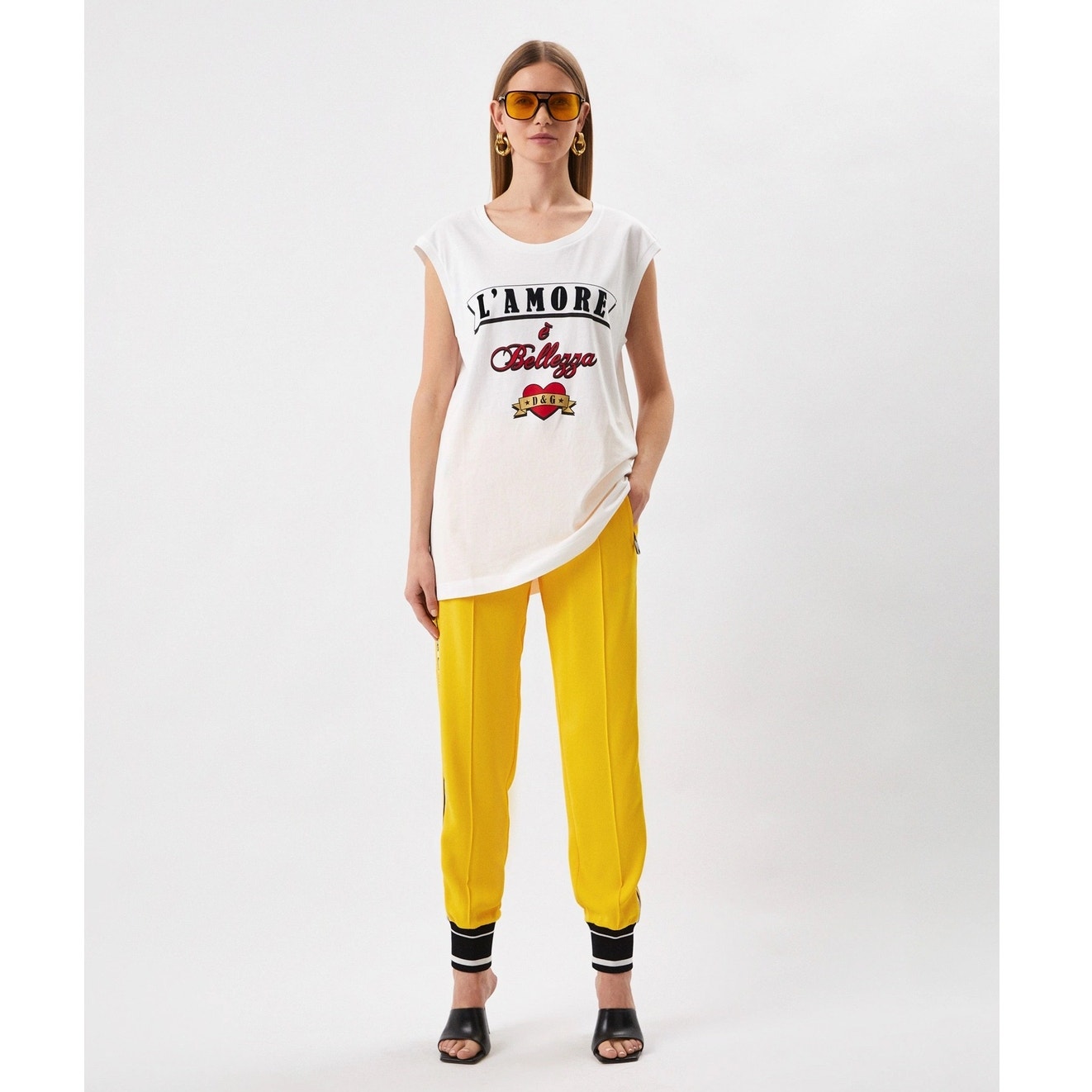 Dolce & Gabbana White Sleeveless L'Amore E Bellezza Cotton T-shirt