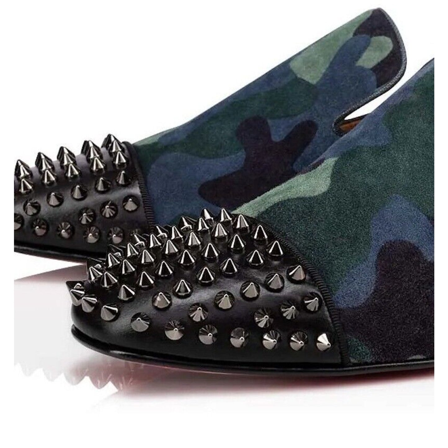 Christian Louboutin Spooky Flat Camouflage Stud Suede Blue