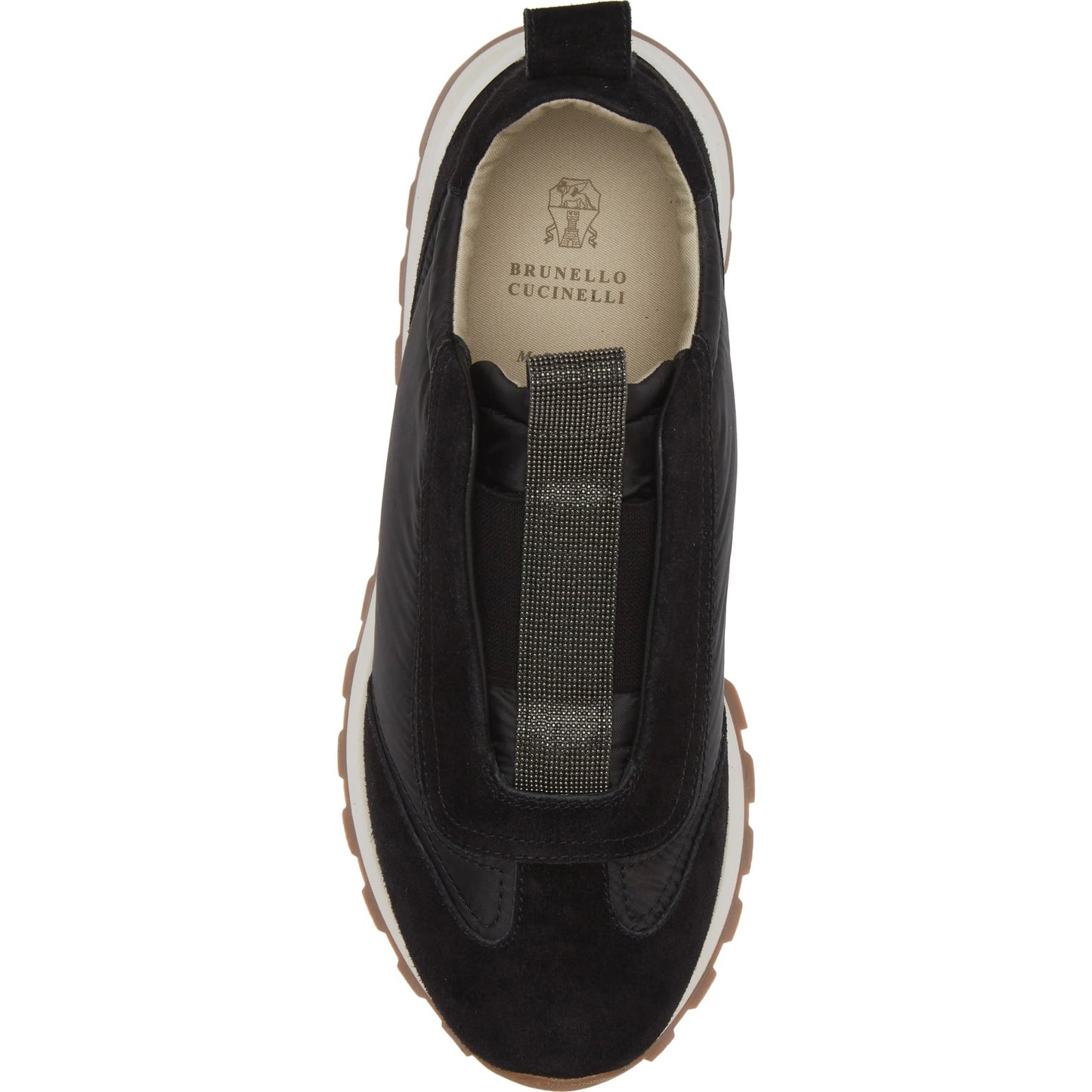 Brunello Cucinelli monili-embellished Suede Techno Fabric slip-on sneakers Black 36