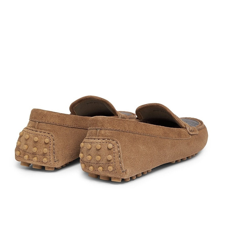 Brunello Cucinelli Monili Suede Moccasins Penny Loafers driving shoes Brown
