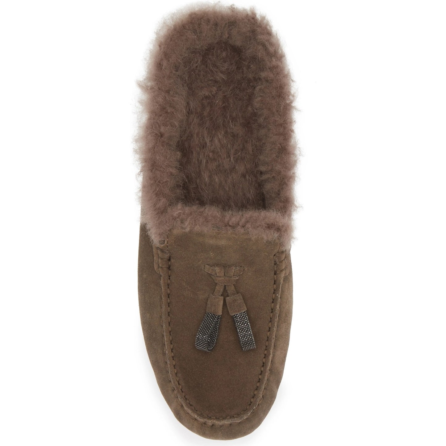 Brunello Cucinelli Monili-embellished Shearling Mule Slippers Dark Brown 35