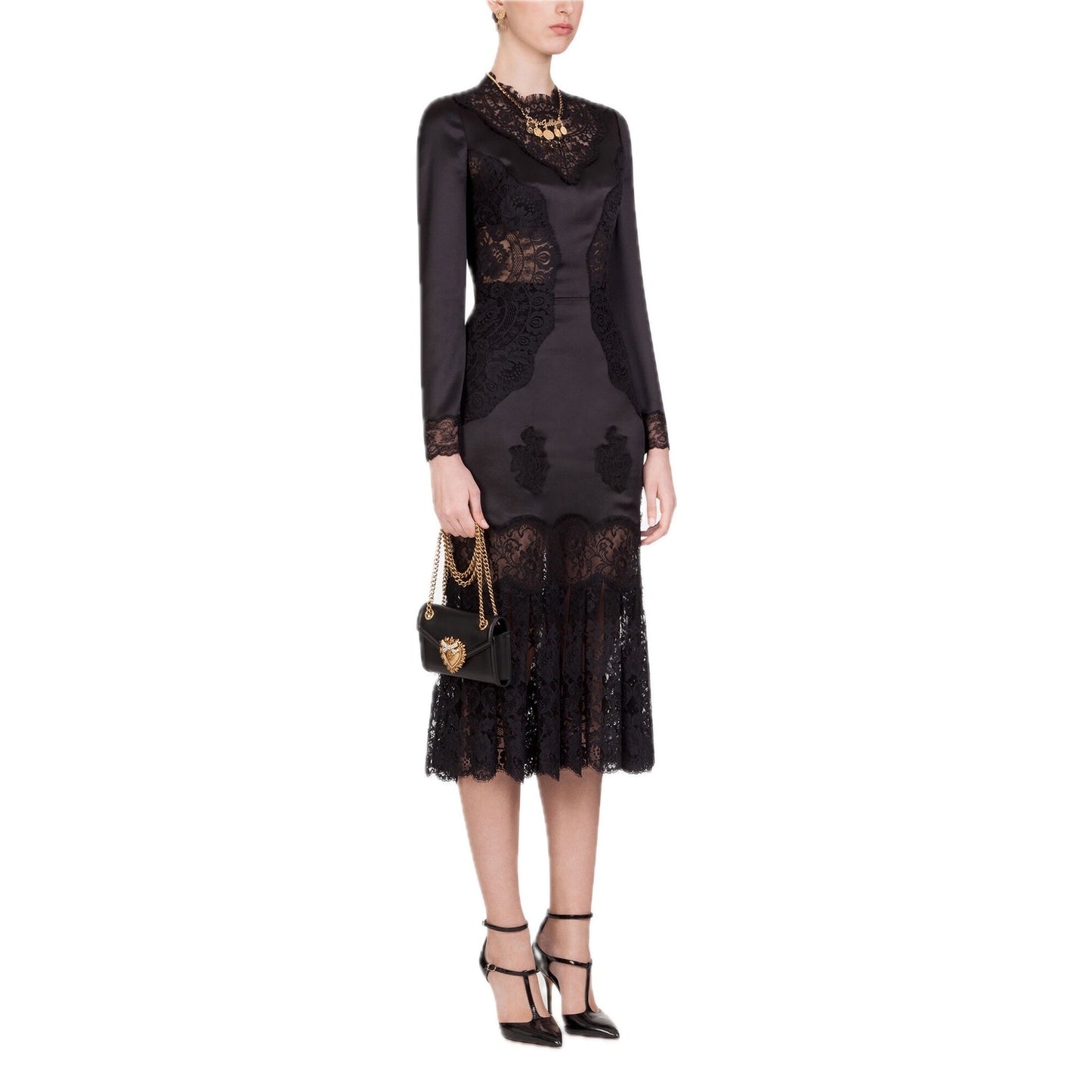 NWT Dolce & Gabbana Chantilly Lace Silk Satin Midi Dress Black IT 40 US S