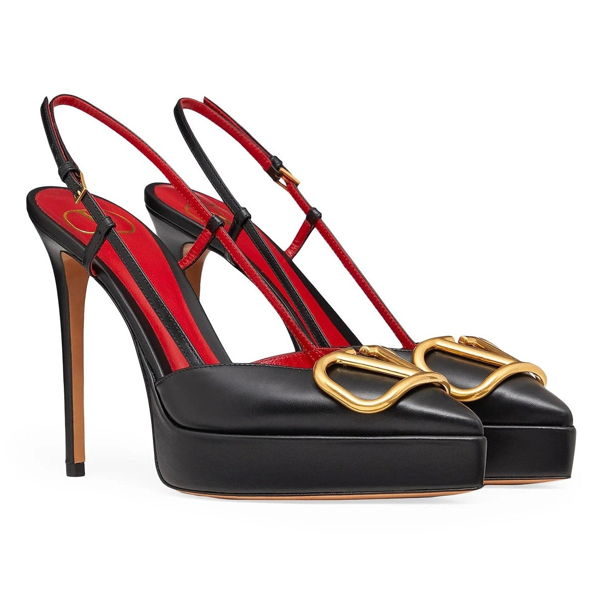 Valentino Garavani Black 120 mm VLogo Slingback Platform Pumps