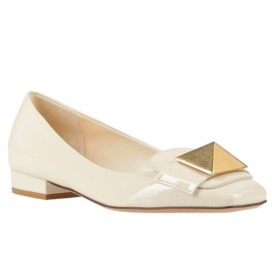 Valentino Garavani Ivory One Stud Flat Patent Leather Ballerina Shoes
