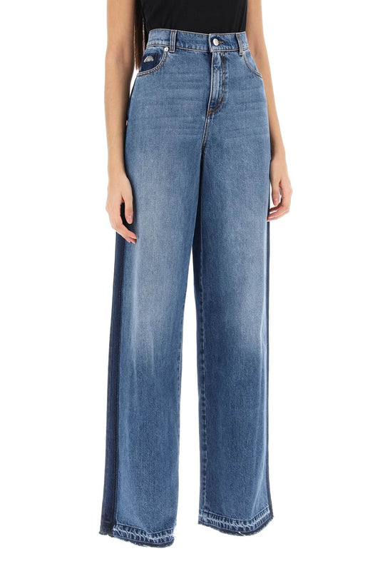 Alexander Mcqueen Wide Leg Jeans With Contrasting Details