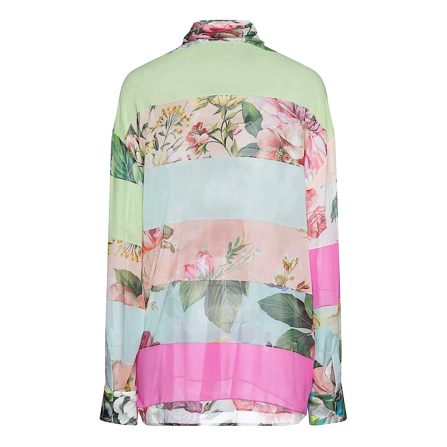 NWT Dolce & Gabbana Floral Patchwork Blouse Tie Collar Silk Shirt Pink IT 38 XS