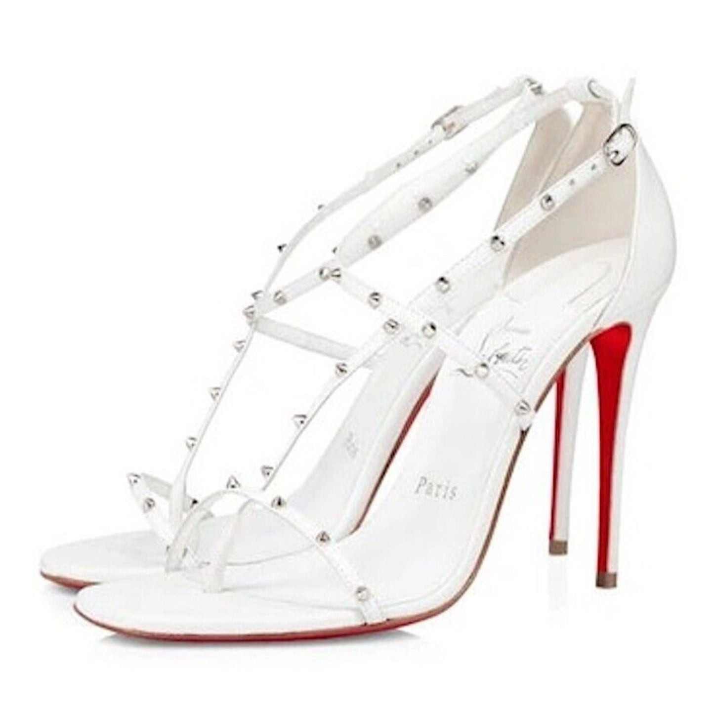 CHRISTIAN LOUBOUTIN Riojana 100 spikes White Leather Stiletto Heel Sandals