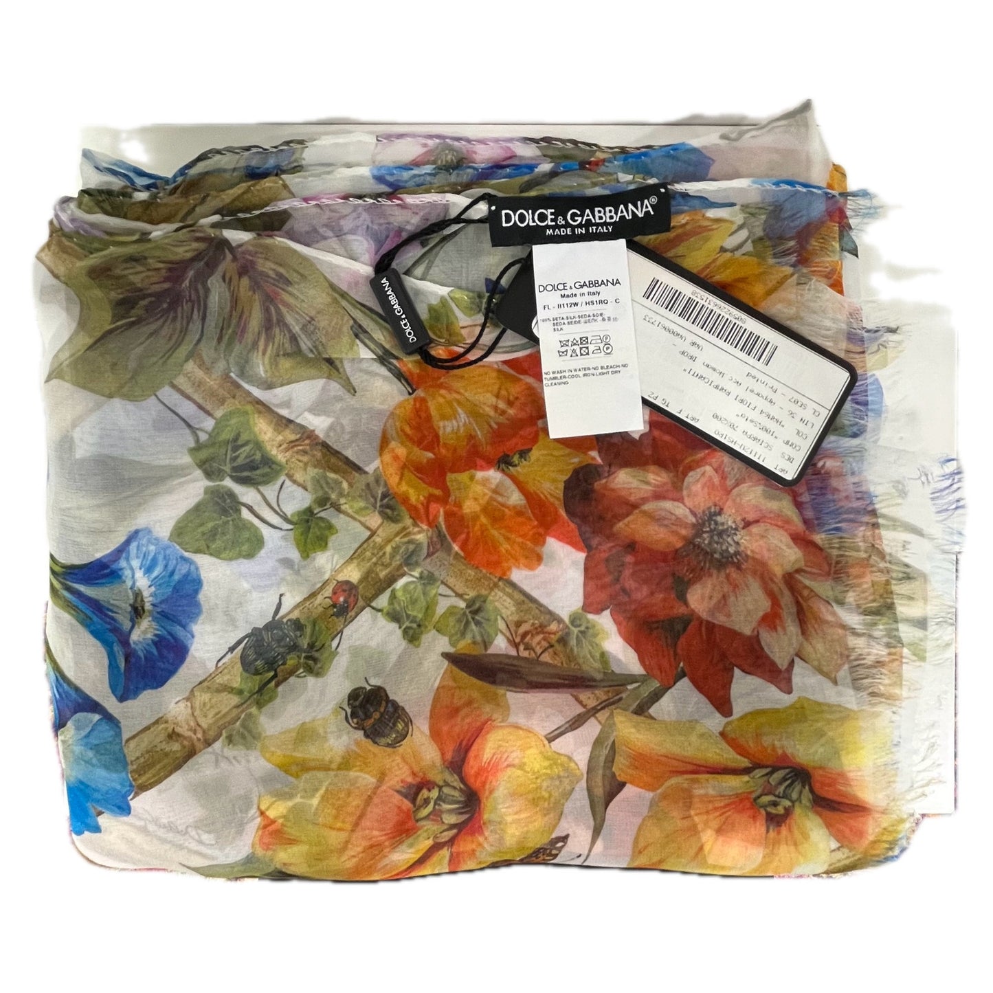 Dolce & Gabbana Floral Printed luxury lightweight silk scarf Shawl Orange Multi