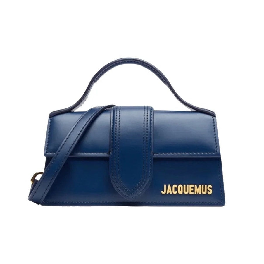NWT Jacquemus Le Bambino Leather Bag Navy Blue Gold Logo
