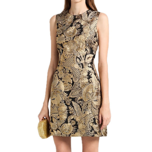 DOLCE & GABBANA Gold Metallic  Jacquard Sleeveless Mini Dress 42 M
