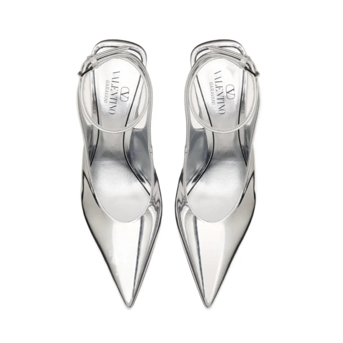 NIB Valentino Garavani Silver One Stud Hyper Heel Pumps Mirror effect 35.5