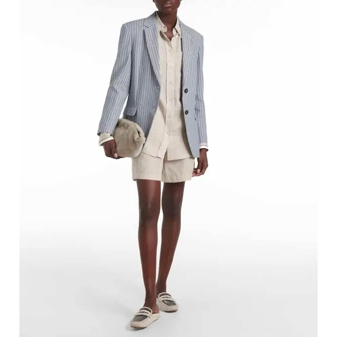 Brunello Cucinelli Monili Suede Driving Mules Beige