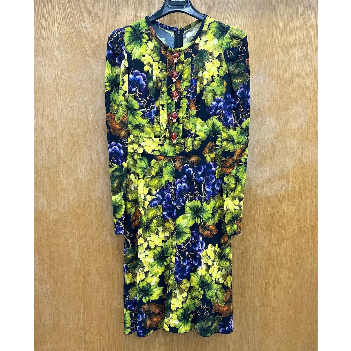 NWT Dolce & Gabbana Grape Print Embellished Dress Yellow IT 40 / S