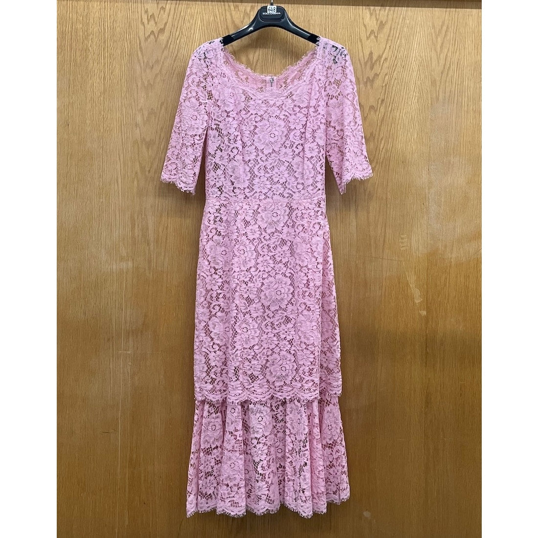 NWT Dolce & Gabbana Lace Overlay Short Sleeve Midi Dress 40 S