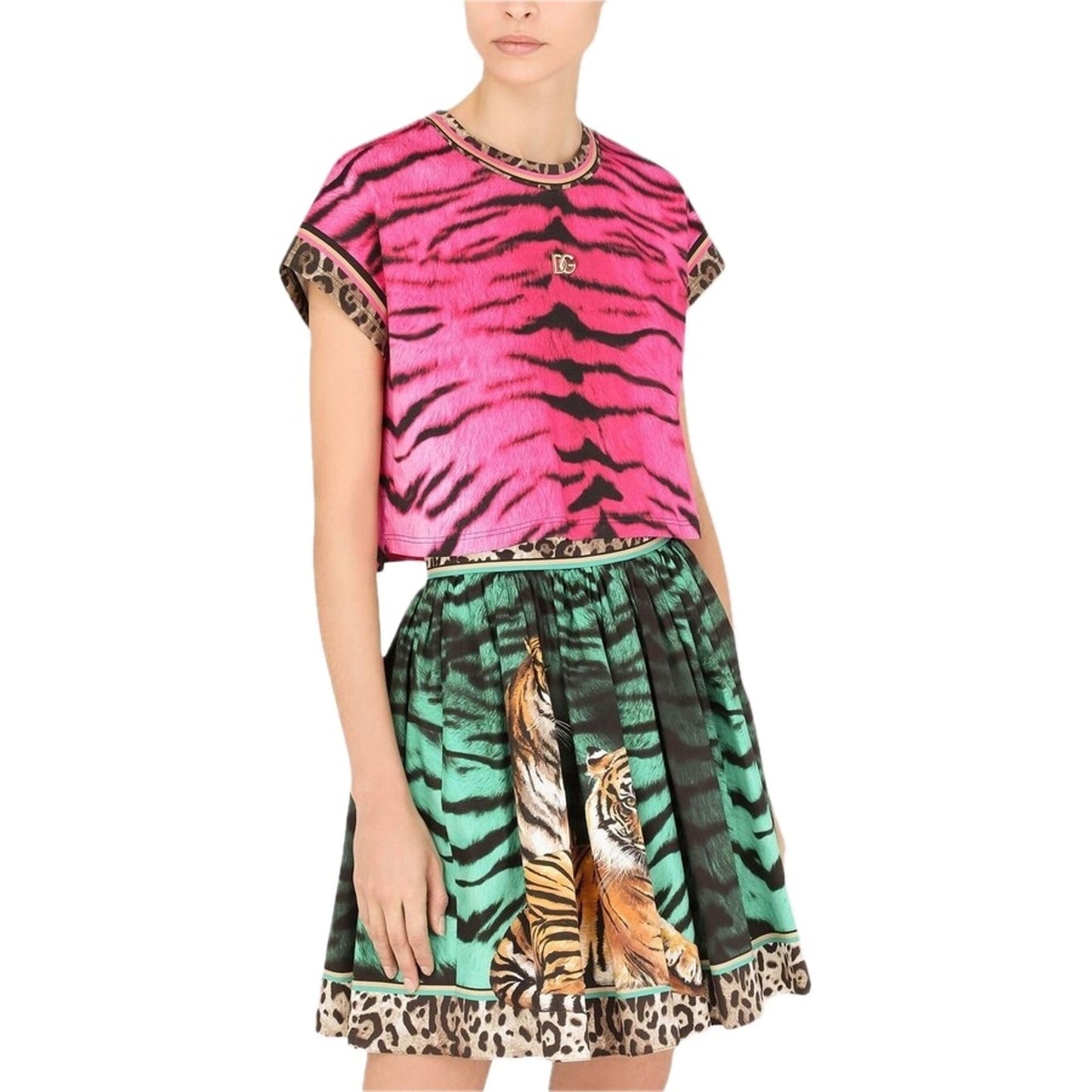 NWT Dolce & Gabbana leopard trim zebra print T-shirt Pink IT 42 M