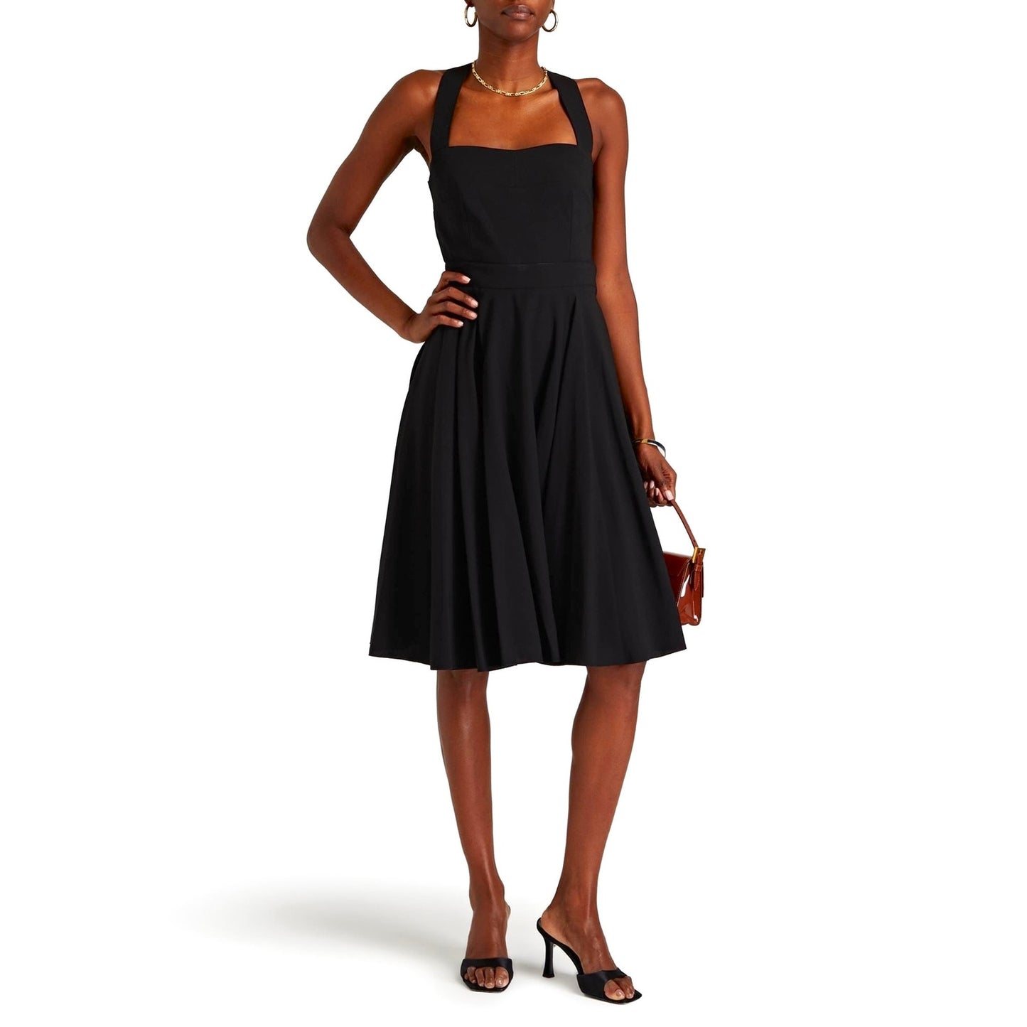 NWT Dolce & Gabbana Black Crossover-Back Crepe-Jersey Midi Dress 38 XS