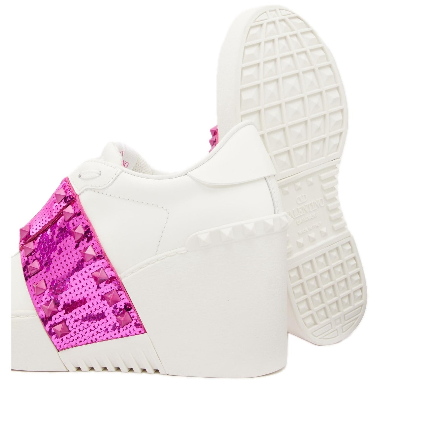 Valentino Garavani White Open Disco Platform Wedge Sequin Sneaker