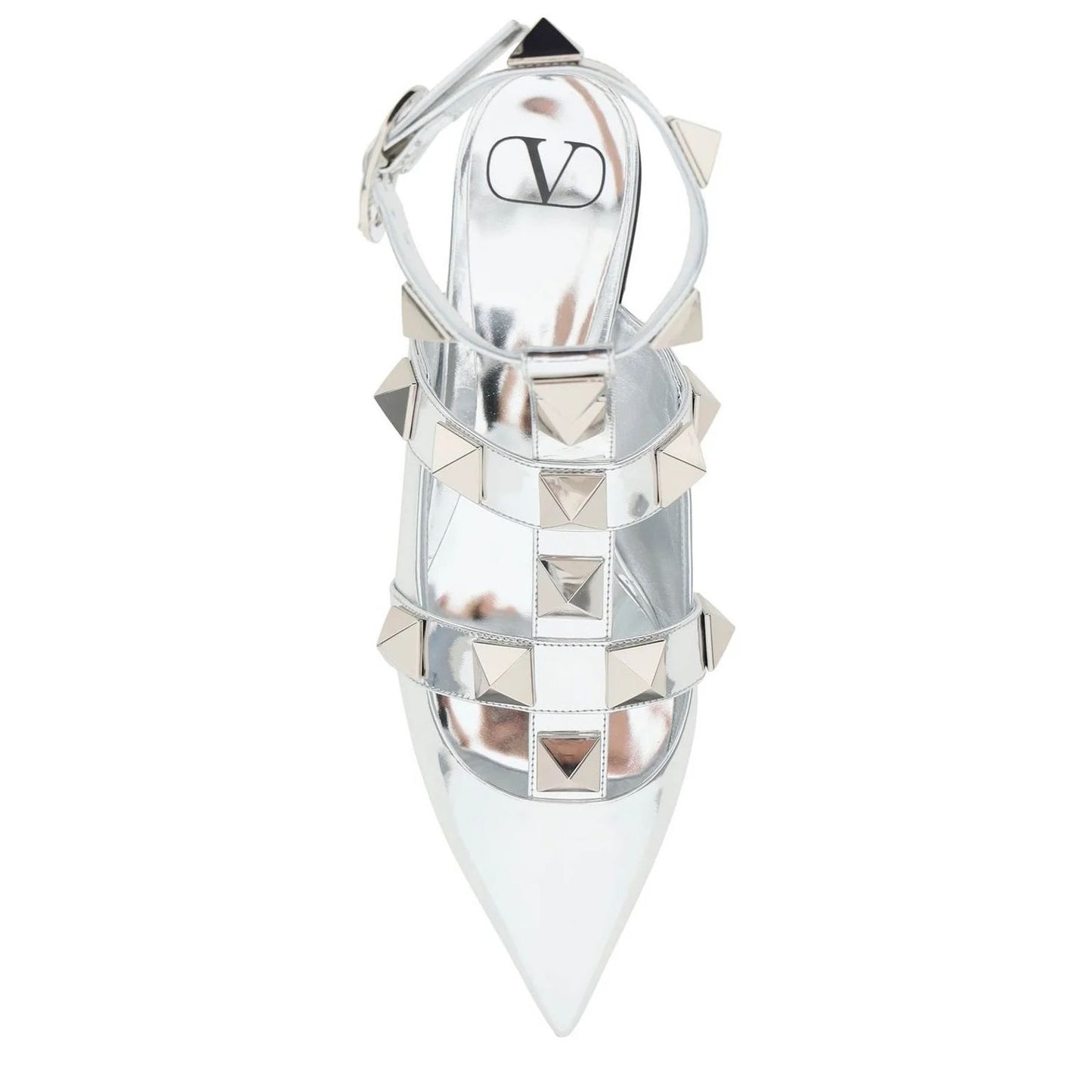 Valentino Garavani Silver Roman Stud Ballerina Flat Ankle Strap 36.5