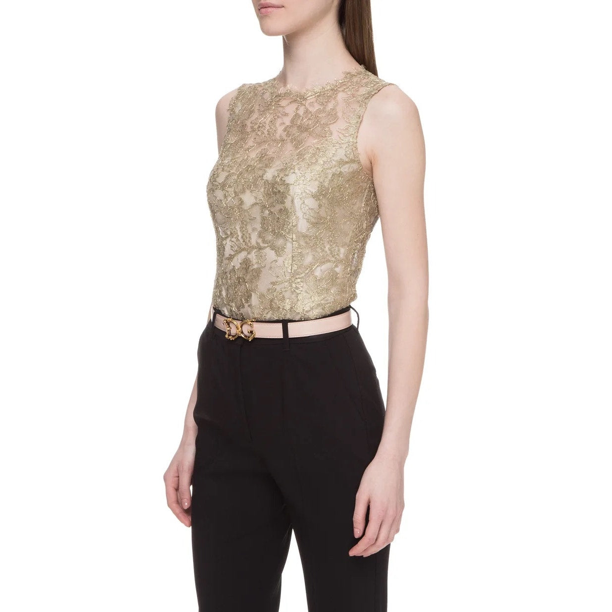 NWT Dolce & Gabbana Gold Metallic Chantilly Lace Sleeveless Tank Top Blouse IT 40 S