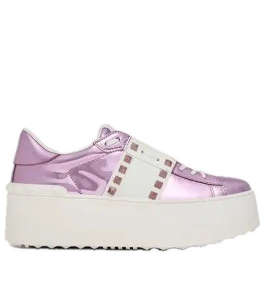 Valentino Garavani Pink Platform Rockstud Untitled Mirror-effect Sneakers