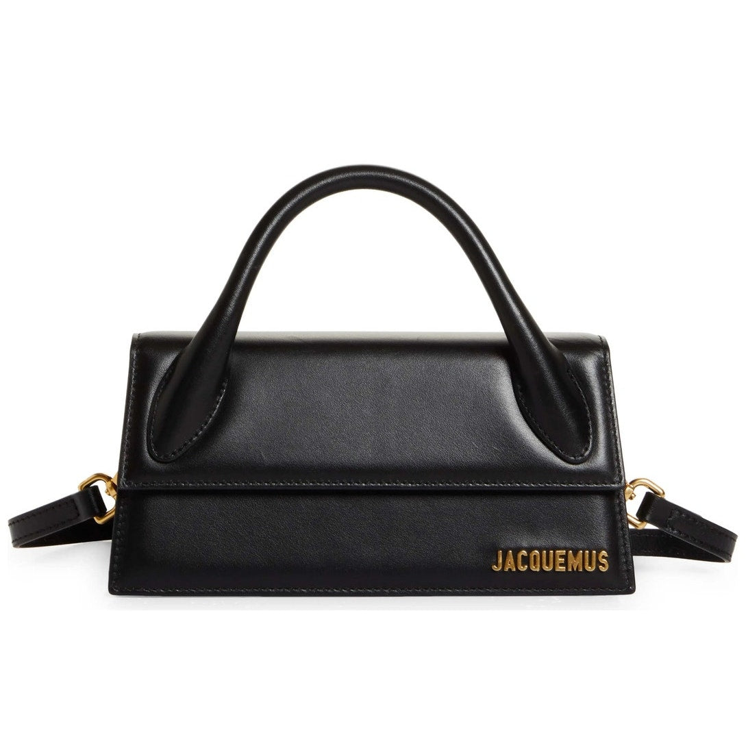 NWT Jacquemus Le Chiquito Long Leather Bag Black Gold Logo