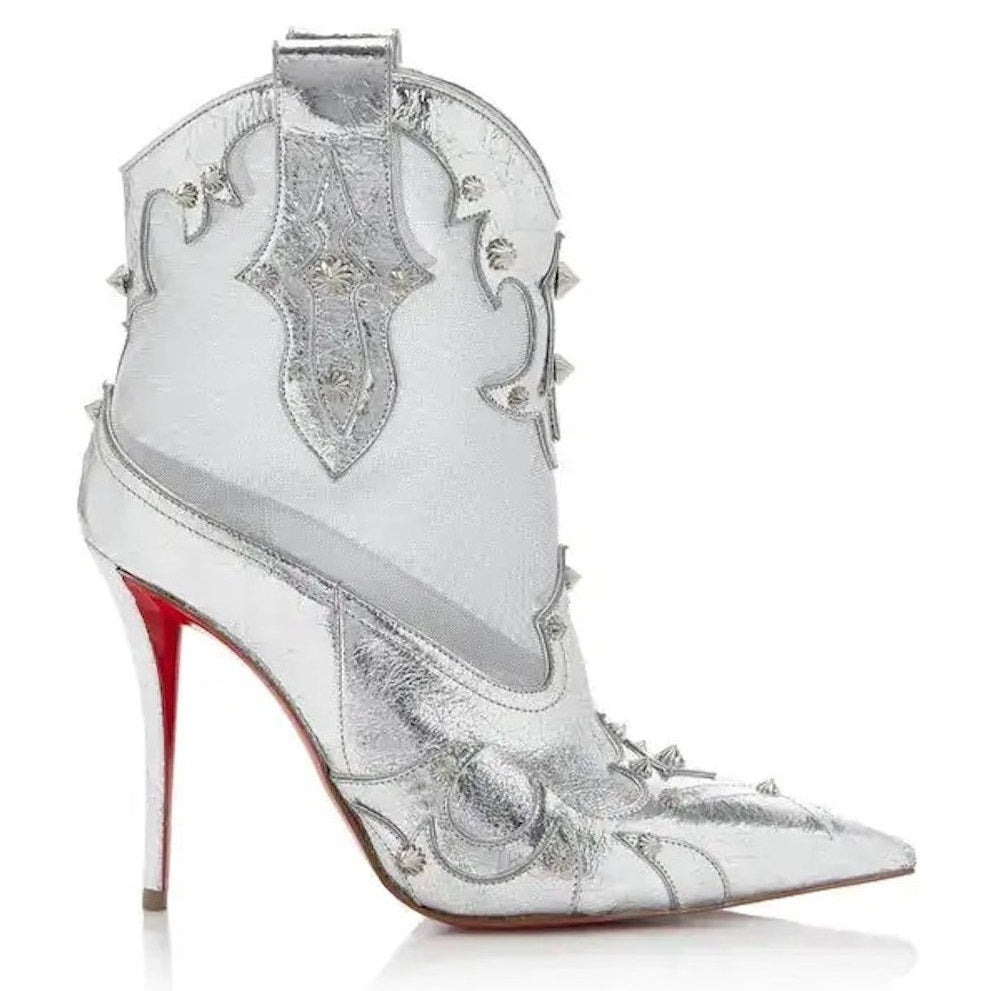Christian Louboutin Silver bootytiag 100mm metallic leather western boots