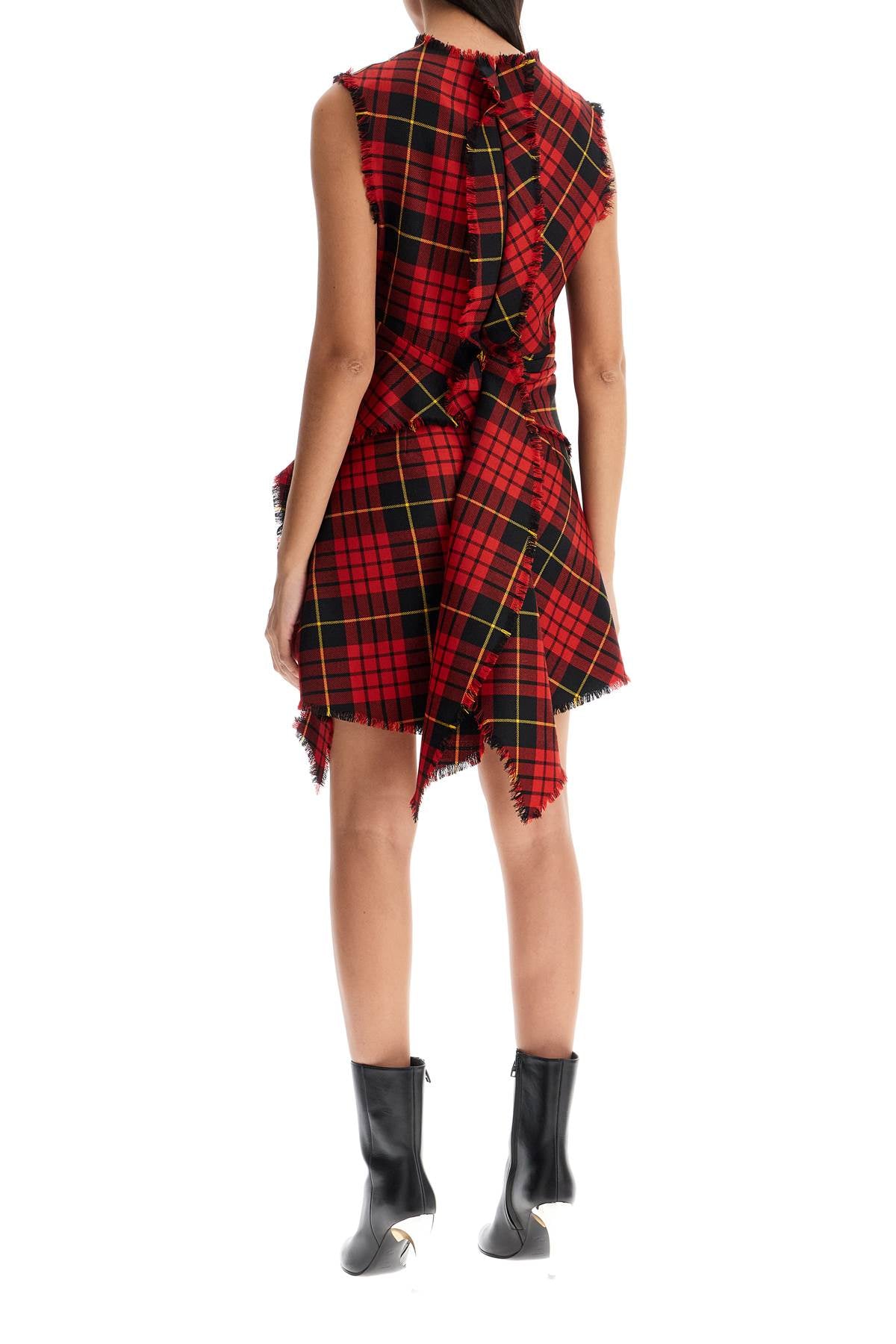 Alexander Mcqueen Distressed Wool Tartan Mini Dress