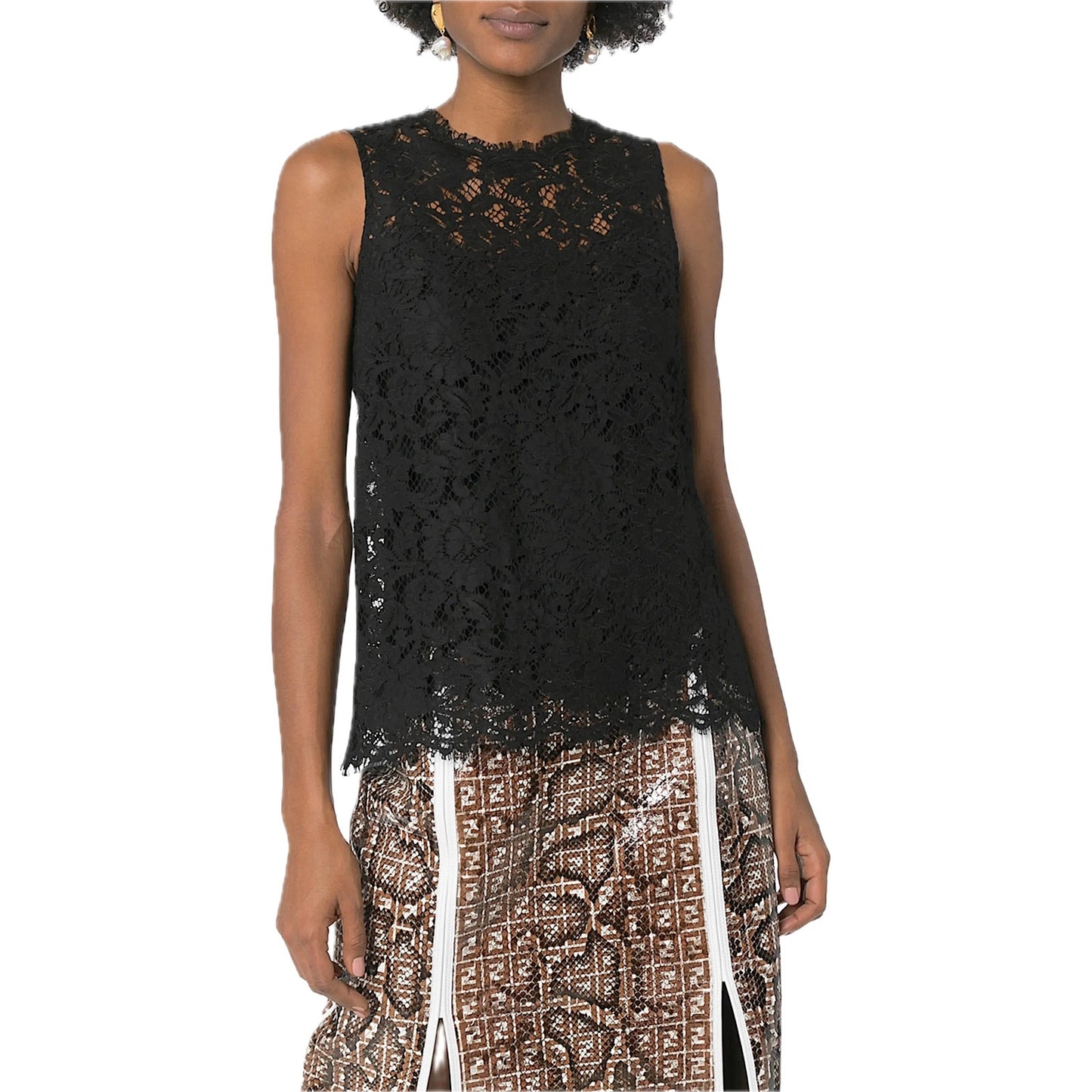 NWT Dolce & Gabbana Black Cordonetto Lace Sleeveless Tank Top Blouse IT 38 XS