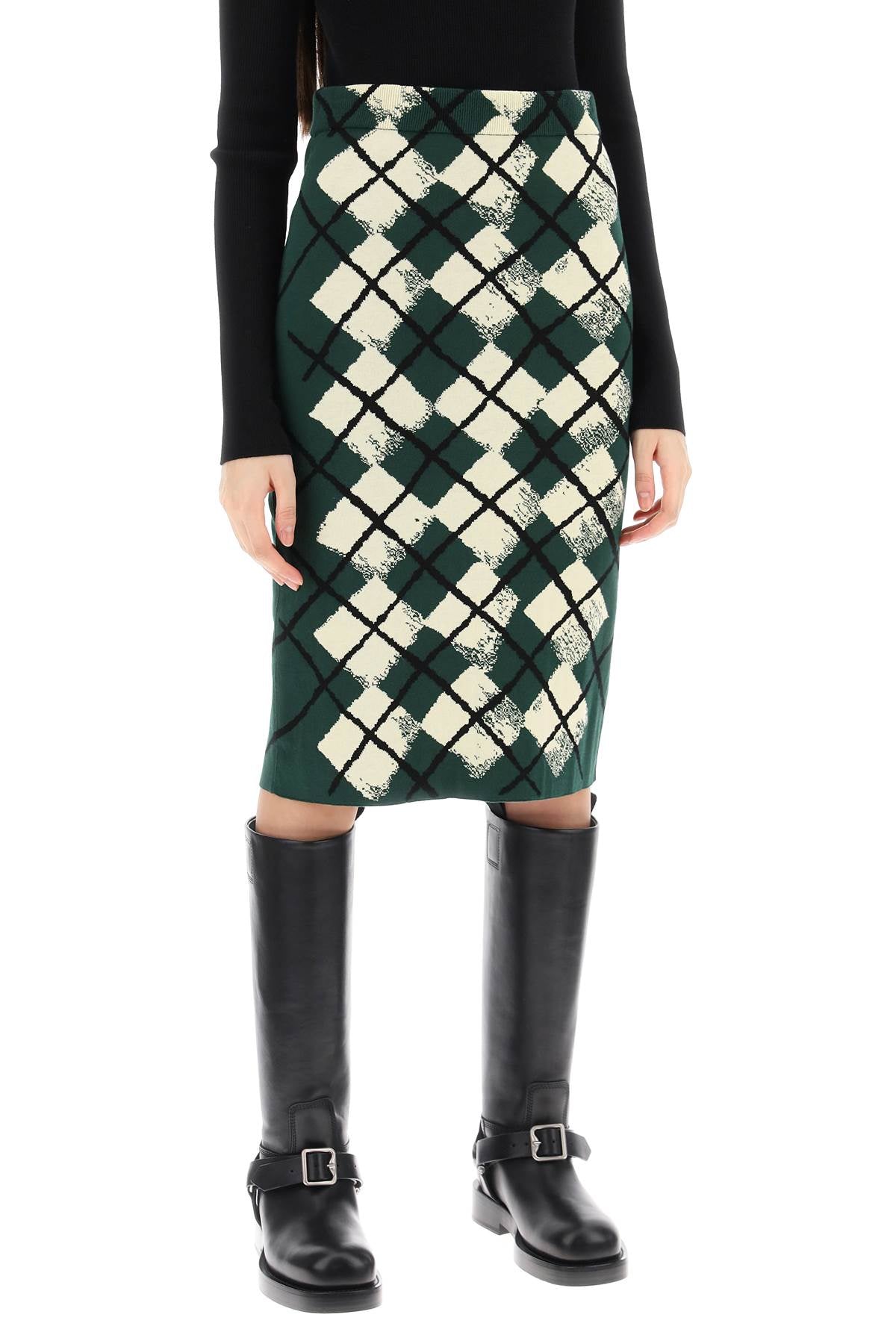 Burberry Knitted Diamond Pattern Midi Skirt