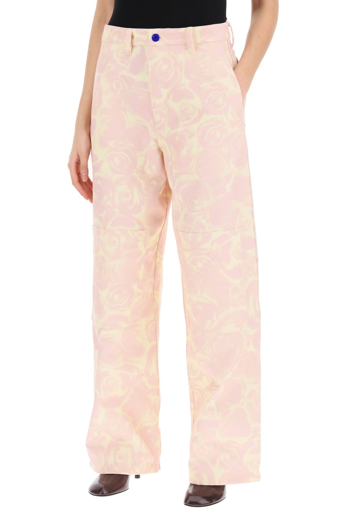 Burberry Rose Print Canvas Workwear Pants