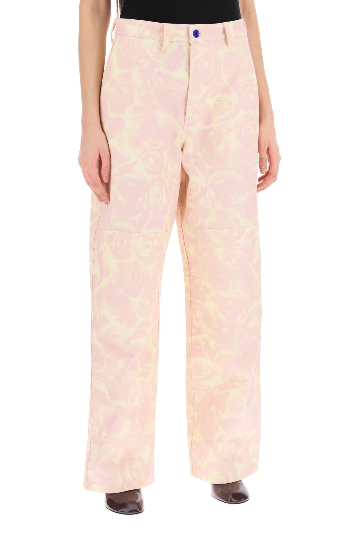 Burberry Rose Print Canvas Workwear Pants