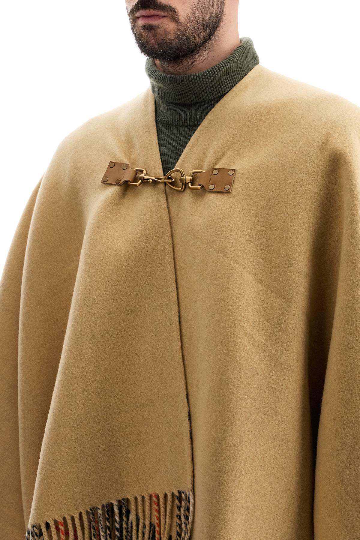 Burberry Wool Cape With Fringes.