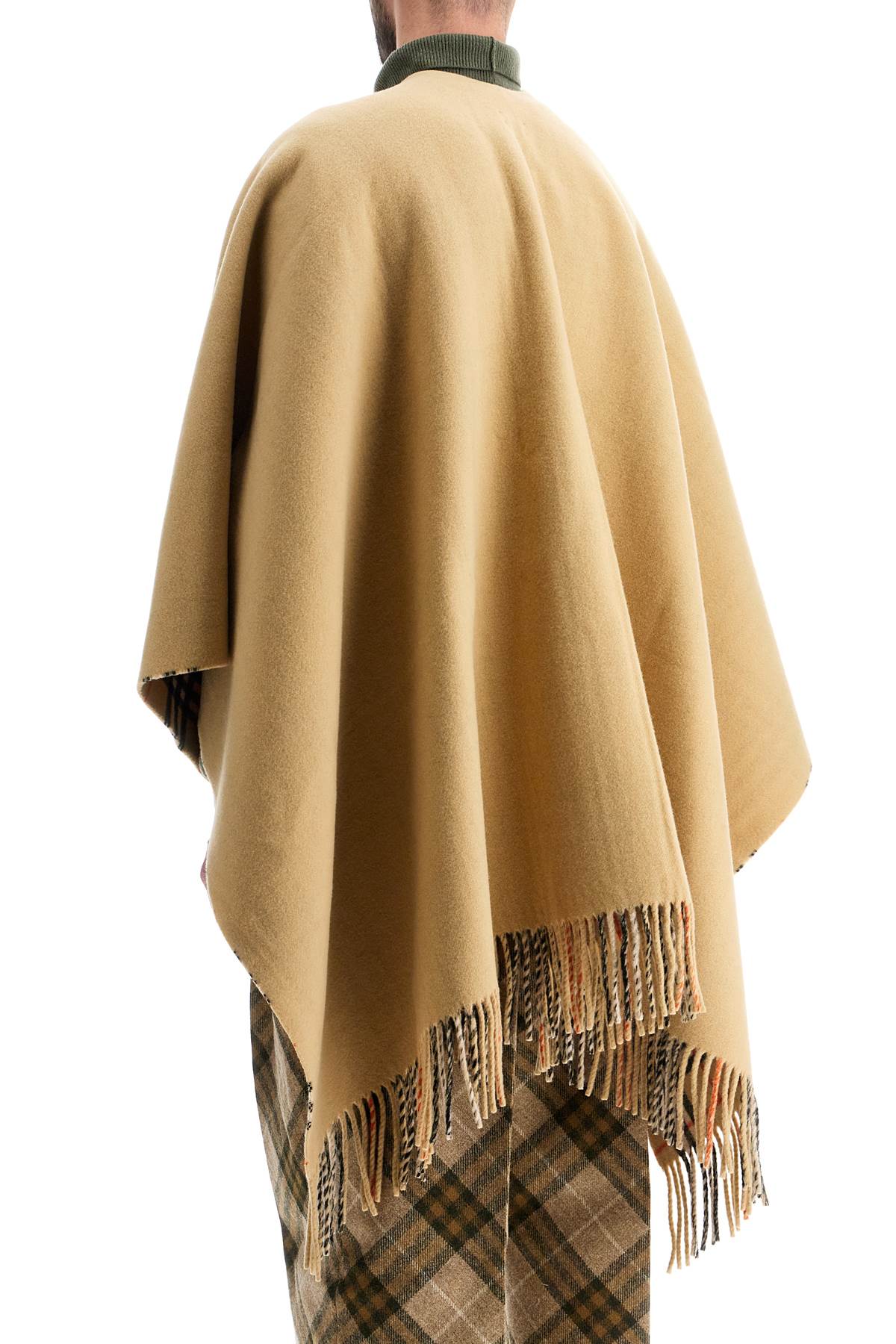 Burberry Wool Cape With Fringes.