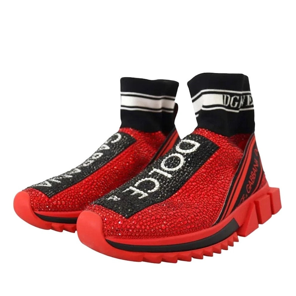 Dolce & Gabbana Red Bling Rhinestone  Sorrento Sneakers Socks