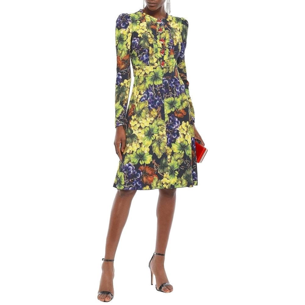 NWT Dolce & Gabbana Grape Print Embellished Dress Yellow IT 40 / S