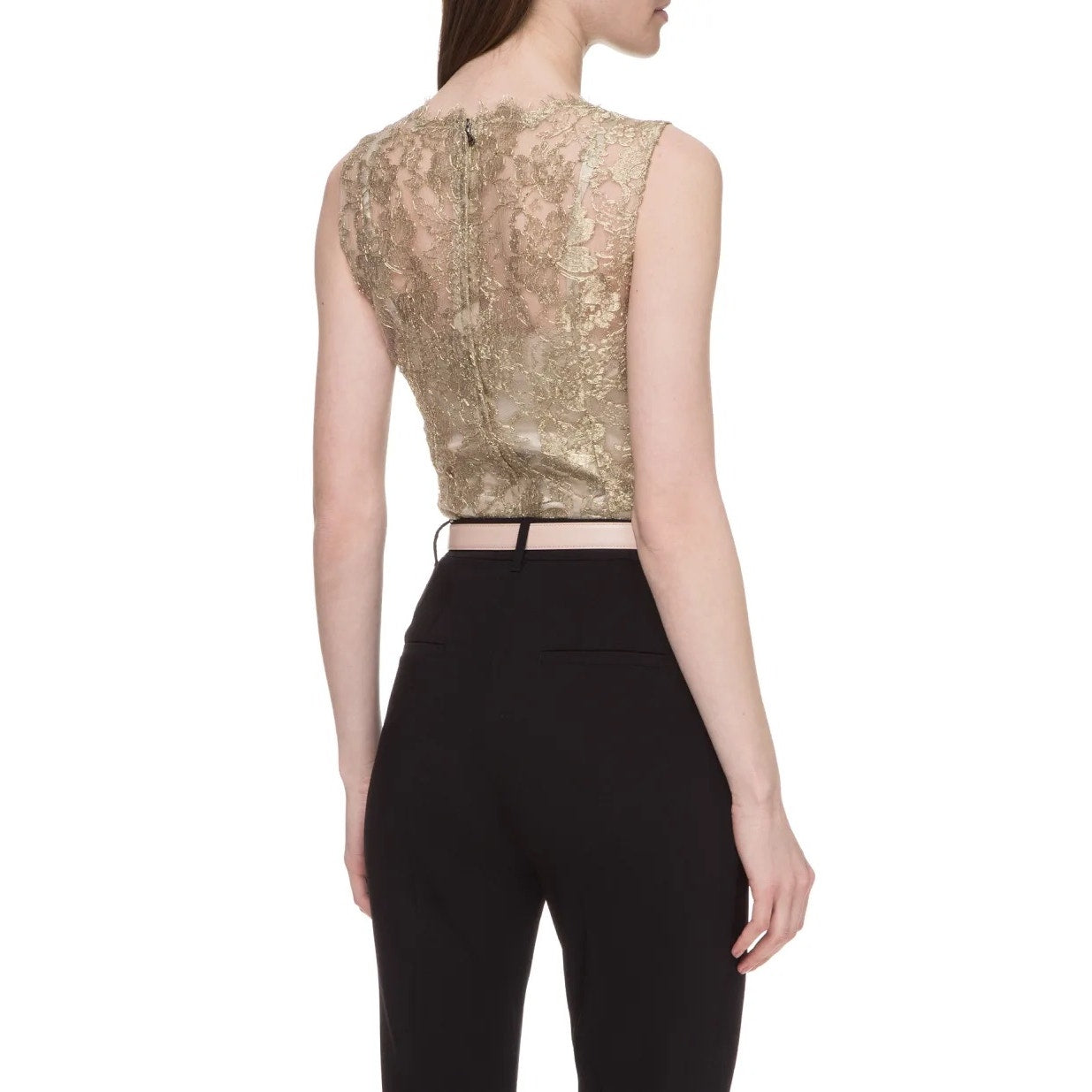 NWT Dolce & Gabbana Gold Metallic Chantilly Lace Sleeveless Tank Top Blouse IT 40 S