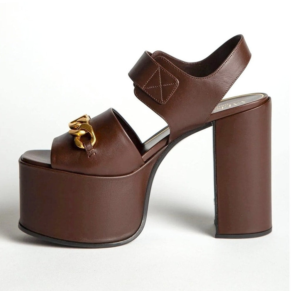 Valentino Garavani Brown VLogo Chain 130 Platform Sandals 36