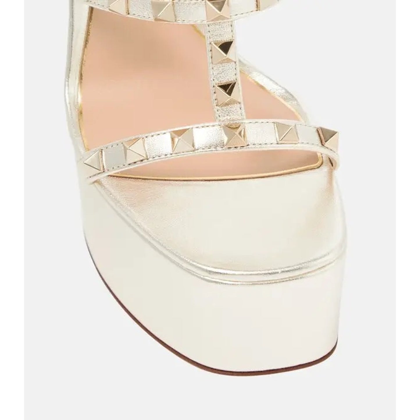 Valentino Garavani 155mm Rockstud Metallic Leather Platform Sandals