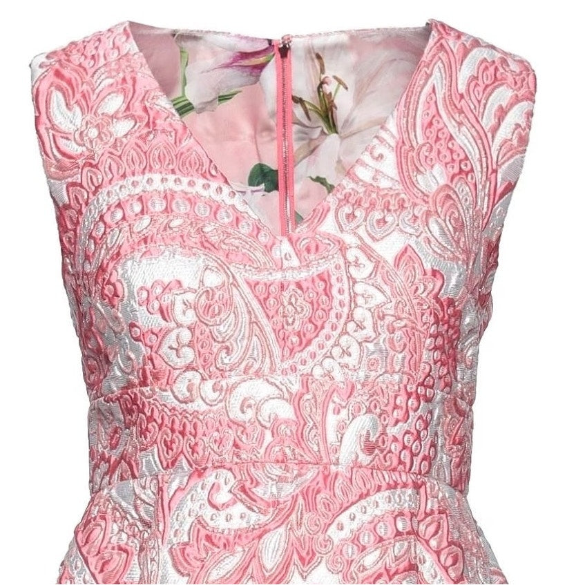 NWT Dolce & Gabbana Pink Floral Jacquard Pleated Sheath Mini Dress IT 42 M